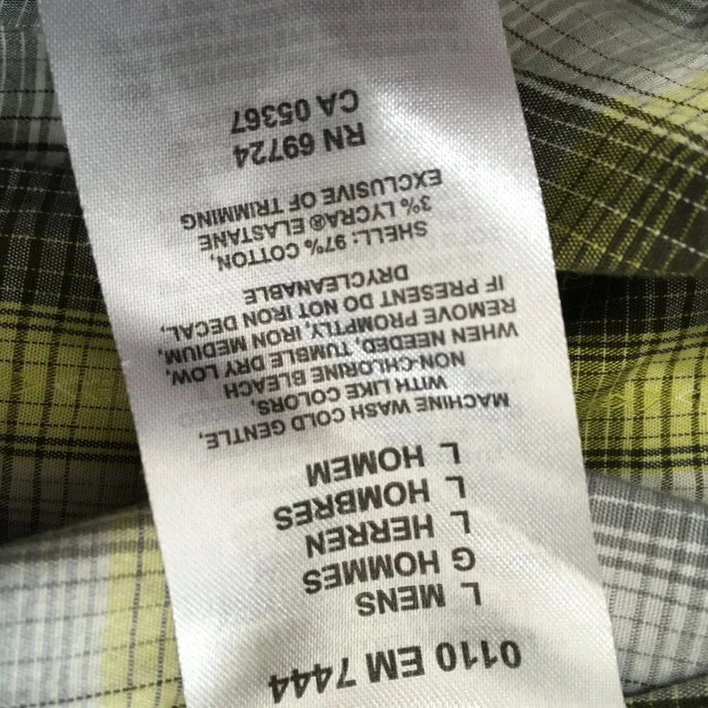 Columbia Mens L Button Up Shirt Yellow Gray Plaid‎ Short Sleeve Pockets